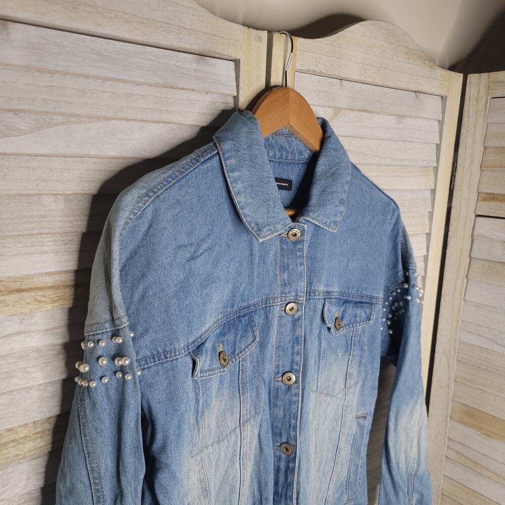 International Concepts Jean Jacket Beaded "Love Wins" Custom Womens XS Blue - Picture 2 of 11